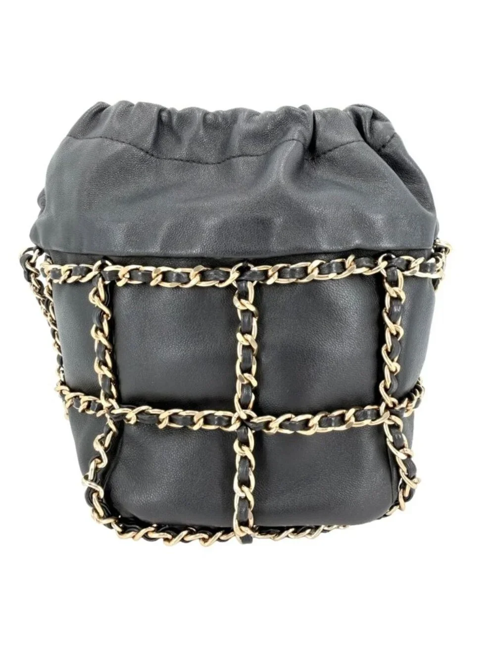 Chanel Shoulder Bag Chain Bag Crossbody Lambskin Black Gold Vintage